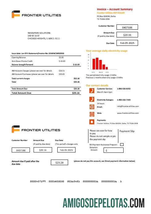 imprimível Modelo de conta de serviços públicos da USA Texas Frontier Utilities em formatos Word e PDF